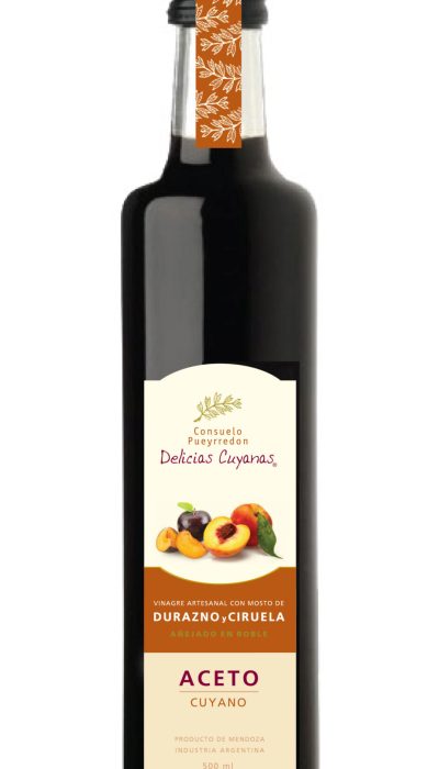 Aceto Cuyano, un producto único, con durazno y ciruela envase vidrio 500ml